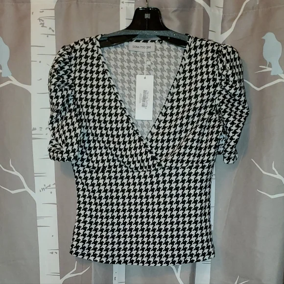 💥SALE💥Luna Tuccini Houndstooth Blouse - Picture 3 of 8